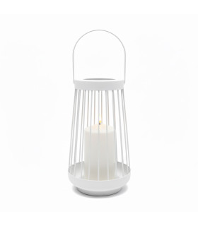 Farol Blanco 26 cm con Vela Pilar LED Alparamis