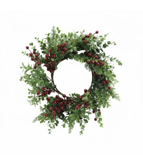 Corona Navideña Verde con Bayas Moradas 16 cm Alparamis