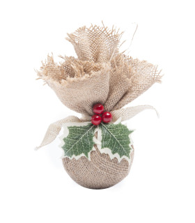 Adorno Bola de Navidad de Arpillera de 8 cm con Muérdago Alparamis