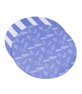 12 Paquetes de 10 Platos de Sitio Rayas y Hojas Azules