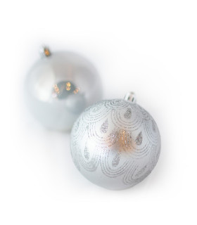 Set de 6 Bolas Perladas y Mate con Glitter de 8 cm Plateadas Alparamis