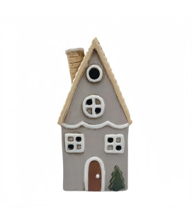 Adorno de Navidad Casita Gris de Cerámica con LED 18 cm Alparamis