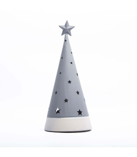 Adorno de Pino Gris con Estrellas con Luz 30 cm Alparamis