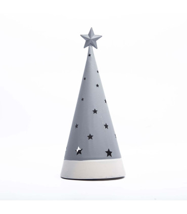 Adorno de Pino Gris con Estrellas con Luz 30 cm Alparamis