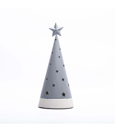 Adorno de Pino Gris con Estrellas con Luz 25 cm Alparamis