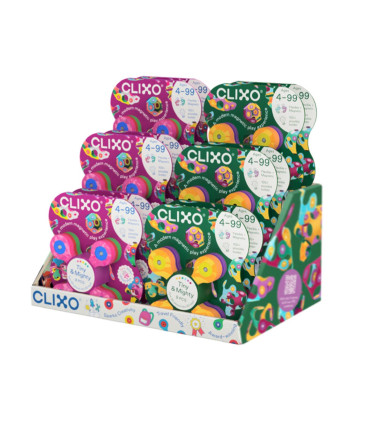 Exhibidor Clixo Tiny and Mighty 9 Piezas Mix 6 Brillo y 6 Aves