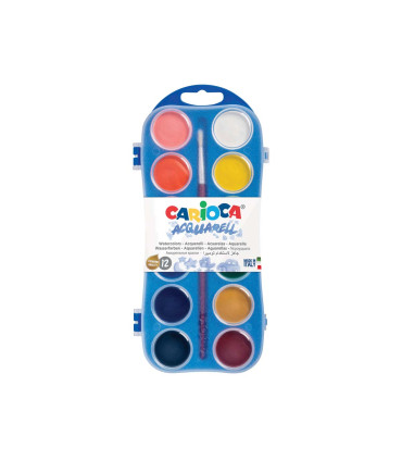 Estuche Plástico de 12 Acuarelas y Pincel Carioca