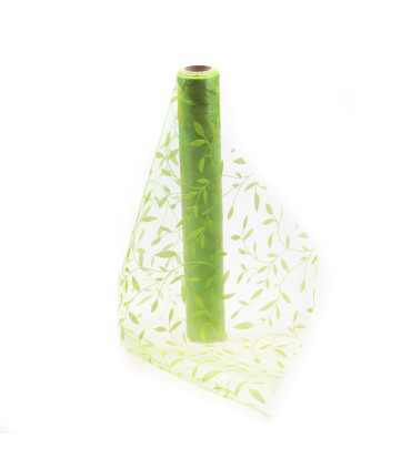 Tela Con Hojas Verde 35 cm X 9 m