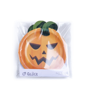 Platos de Cartón Calabaza de Halloween x 8