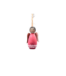 Adorno de Madera Ángel Rosa Fuerte 8 cm Alparamis