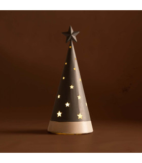 Adorno de Pino Gris con Estrellas con Luz 30 cm Alparamis