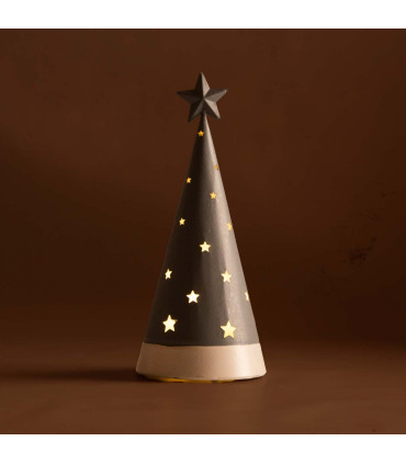 Adorno de Pino Gris con Estrellas con Luz 30 cm Alparamis