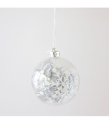 Bola Transparente con Copos Blancos 8 cm Alparamis