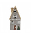 Adorno de Navidad Casita Gris de Cerámica con LED 18 cm Alparamis