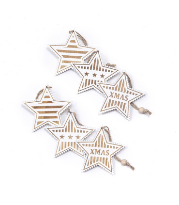 Adorno de Estrella Blanca de Madera 8 cm x 6 Alparamis
