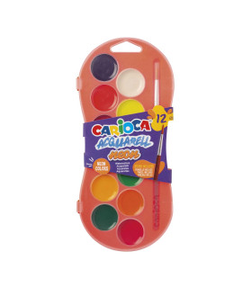 Estuche Plástico de 12 Acuarelas Neón y Pincel Carioca