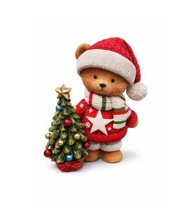 Adorno Navideño Osito con Pino 13 cm Alparamis