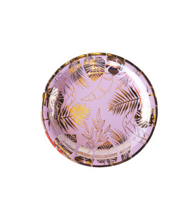 Plato de Cartón Rosa con Stamping Dorado Hojas x 8