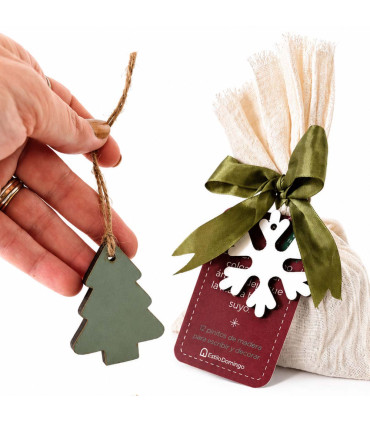 Adornos de Madera Pinos Deseo para el Árbol 5 cm x 12