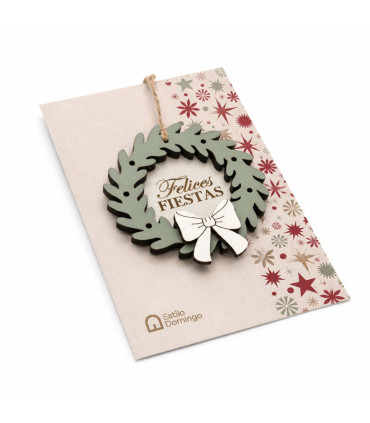 Mini Corona de Navidad de Madera Felices Fiestas 9 cm