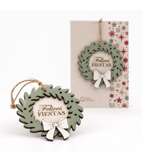 Mini Corona de Navidad de Madera Felices Fiestas 9 cm