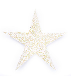 Estrella de Papel blanca y dorada con LED 60 cm Alparamis