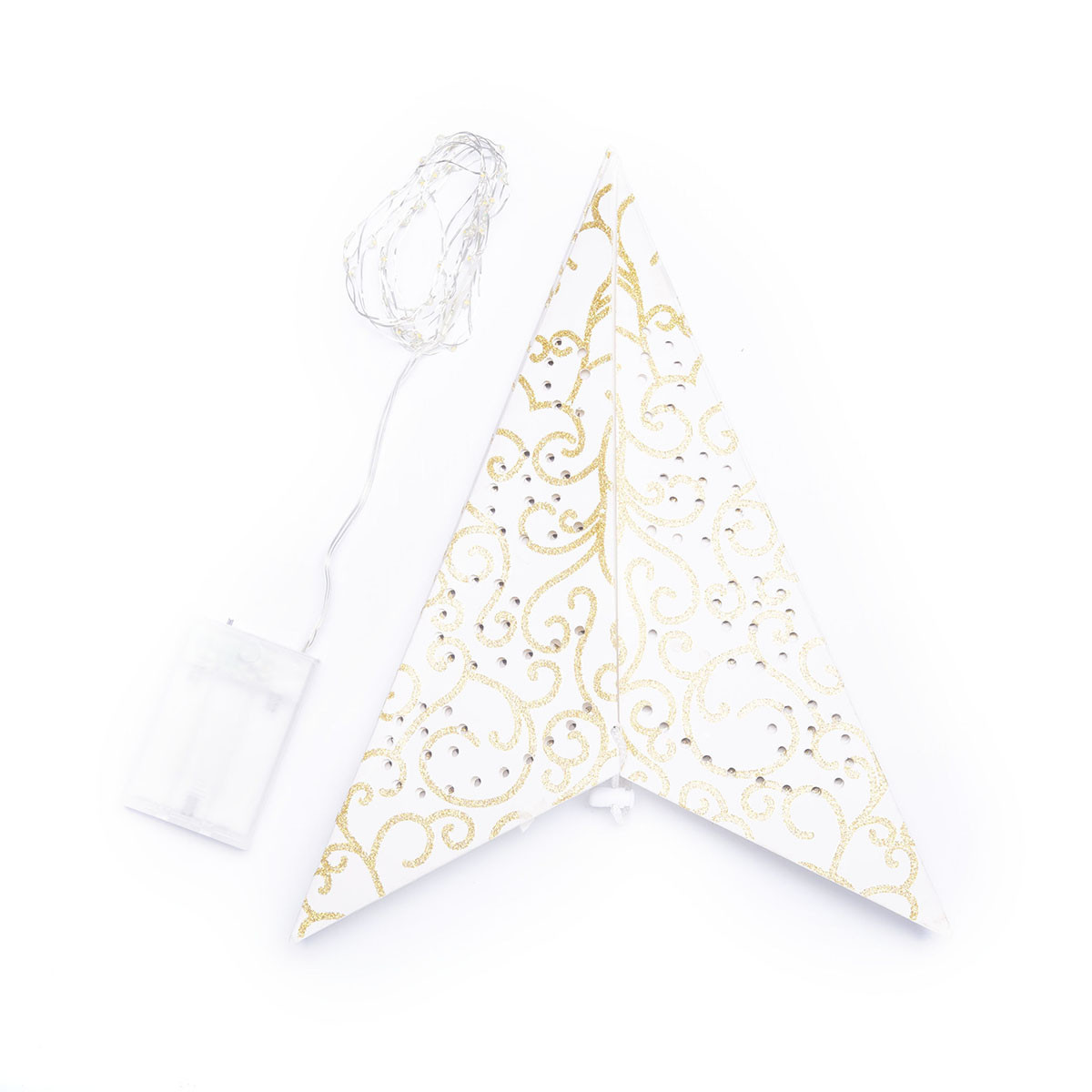 Estrella de Papel blanca y dorada con LED 60 cm Alparamis