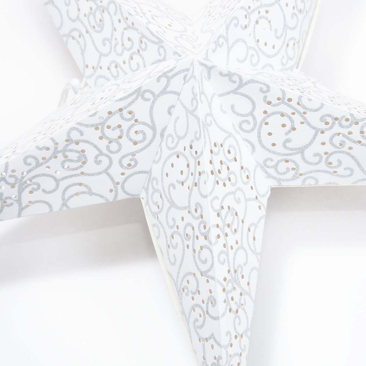 Estrella de Papel blanca y plateada con LED 60 cm