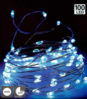 100 luces microLED a pila blanca fría