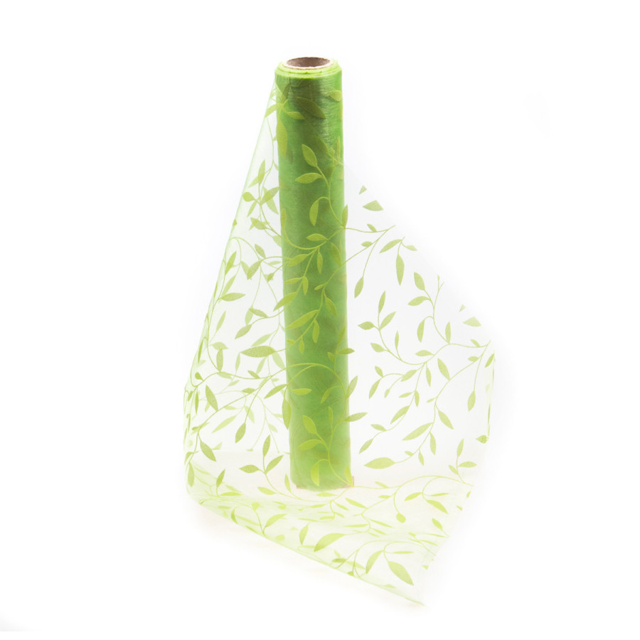 Tela Con Hojas Verde 35 cm X 9 m