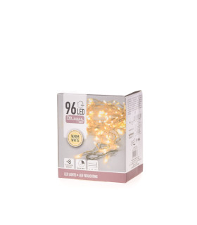 96 luces LED a Pila Blanca con Cable Transparente