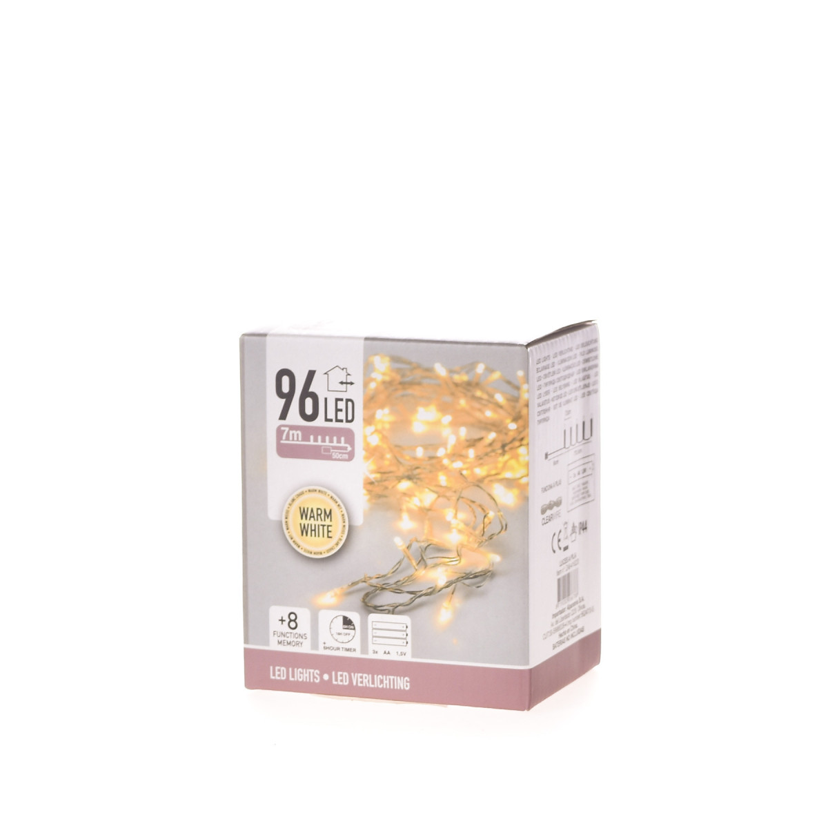 96 luces LED a Pila Blanca con Cable Transparente