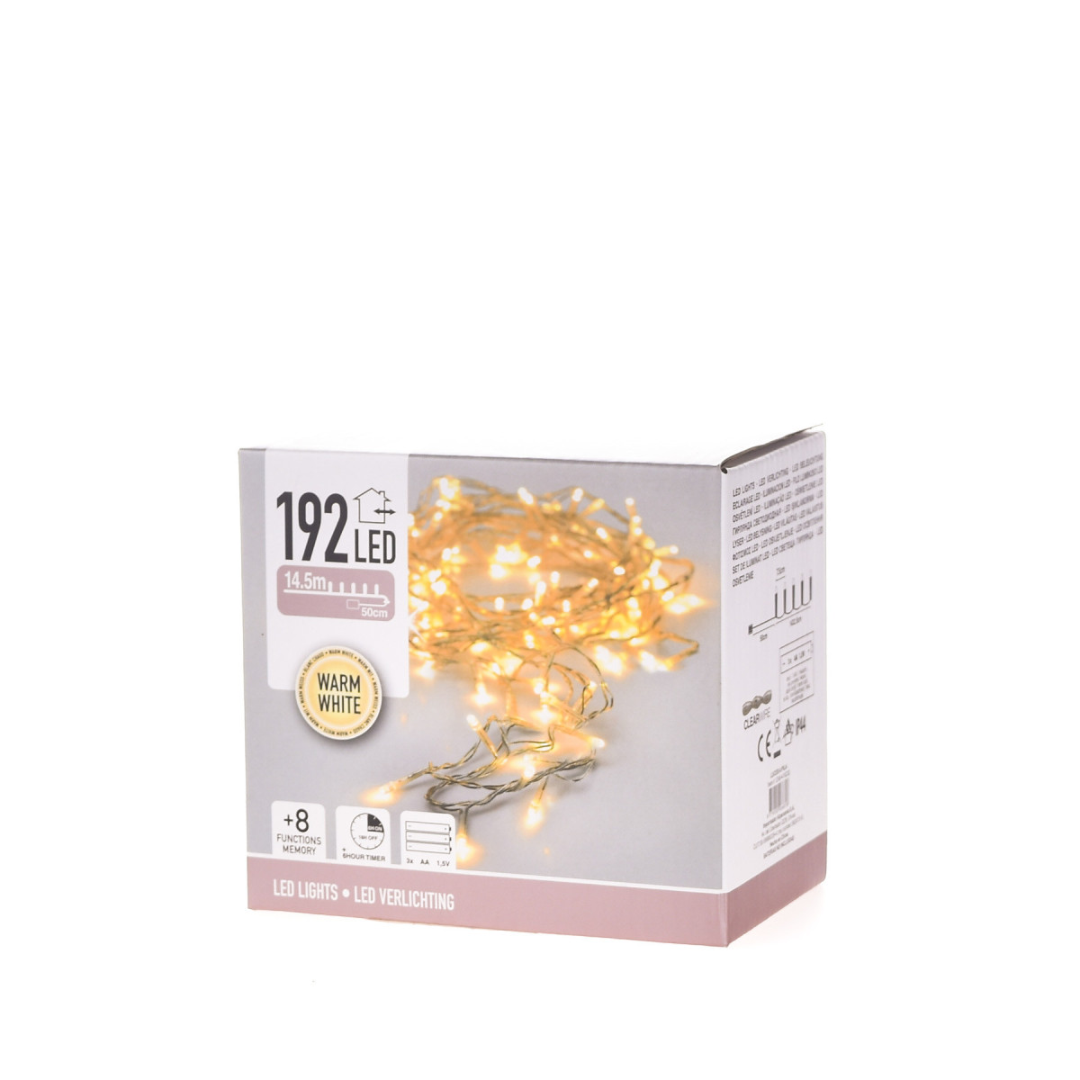 192 luces LED a Pila Blanca con Cable Transparente