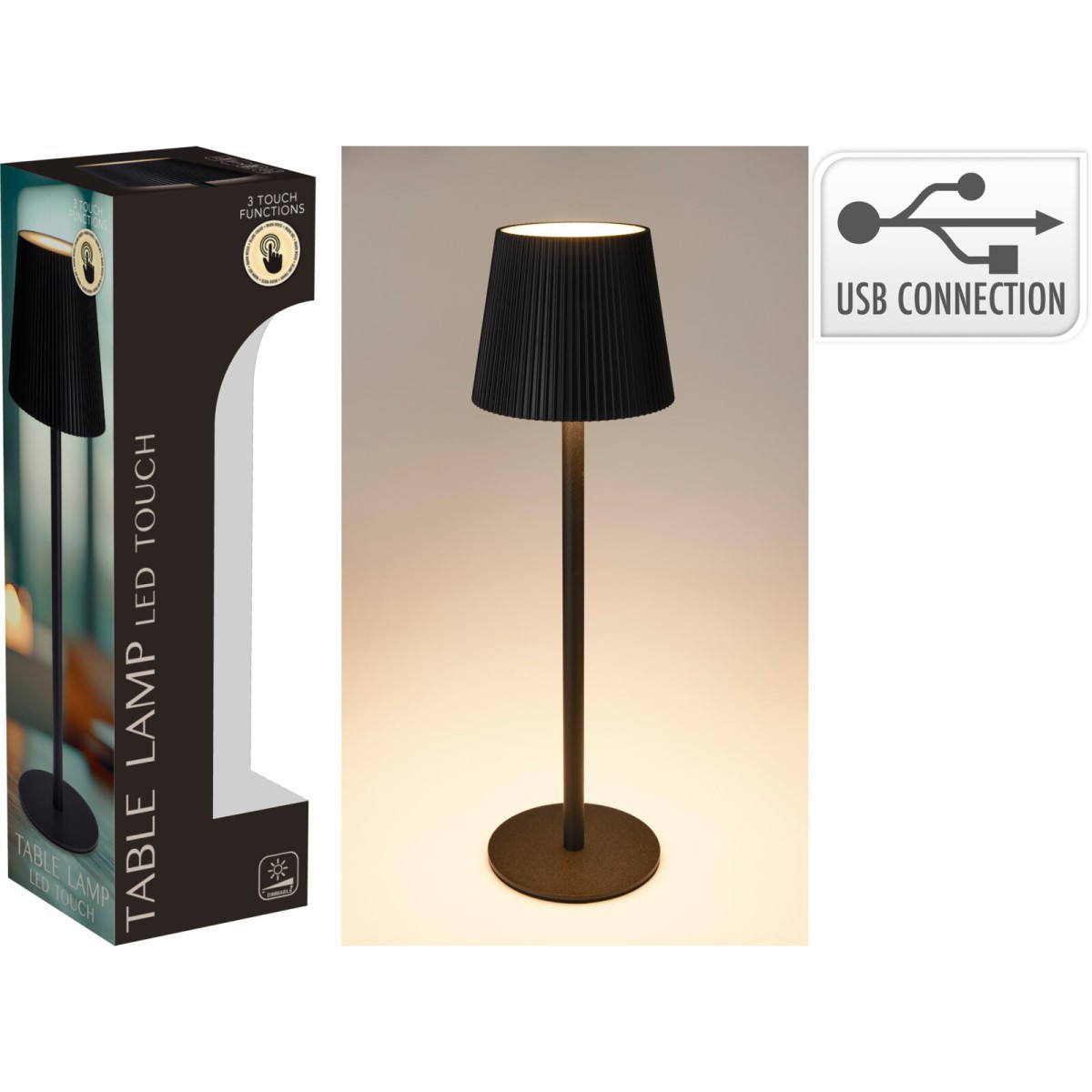 Lámpara de Mesa Recargable USB 36 cm Negra Alparamis