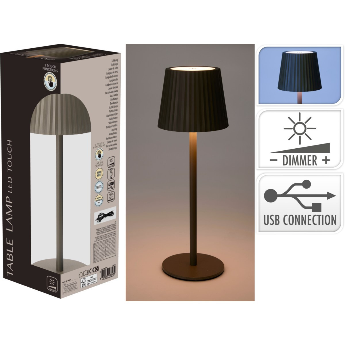 Lámpara de Mesa Recargable USB 27 cm Taupe Alparamis