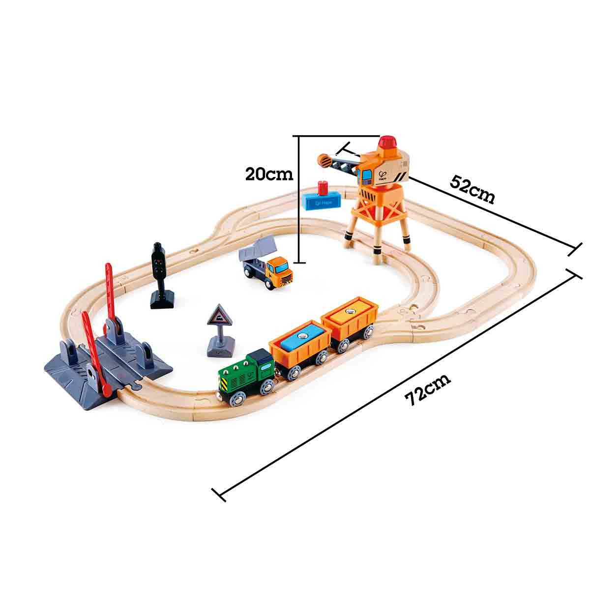 Set de Pista de Vías y Cruce con Tren y Grúa de Juguete Hape