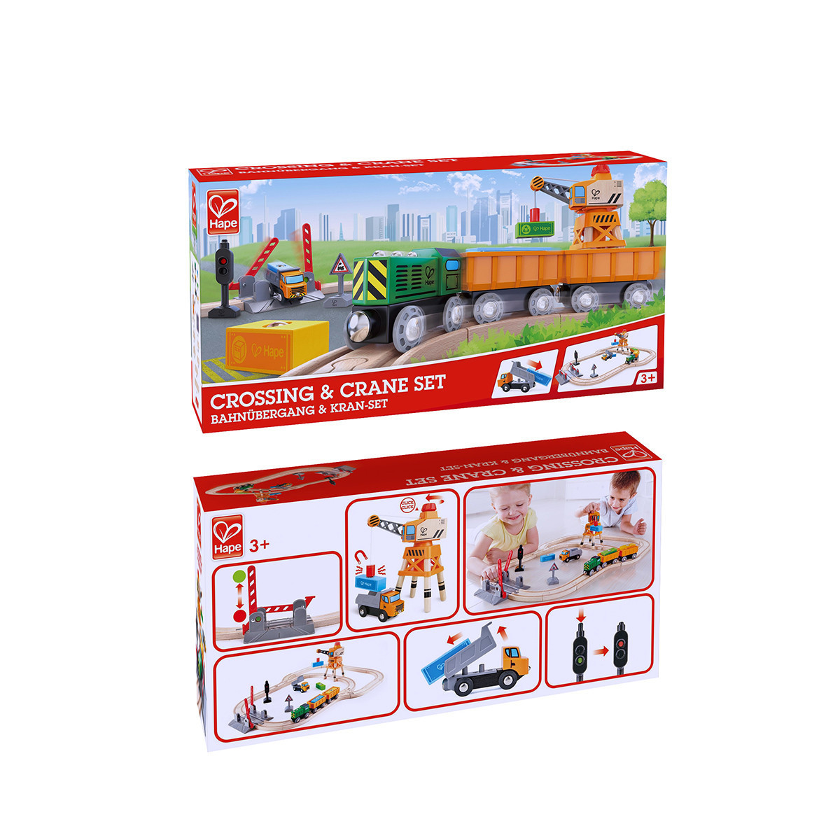 Set de Pista de Vías y Cruce con Tren y Grúa de Juguete Hape