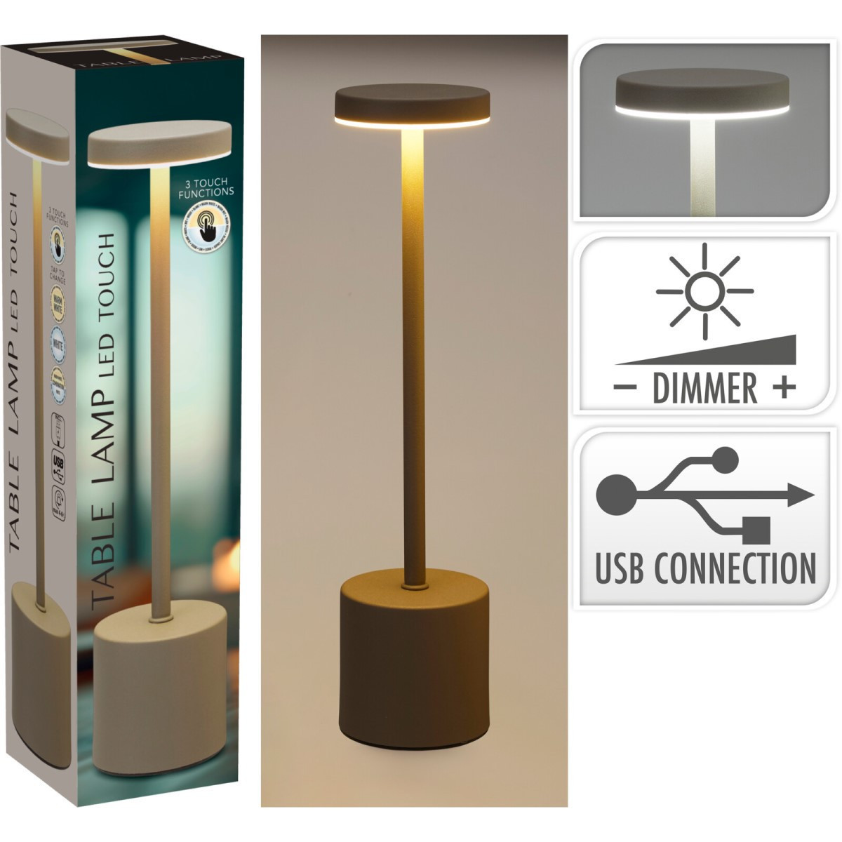 Lámpara de Mesa Recargable USB 34 cm Taupe Alparamis