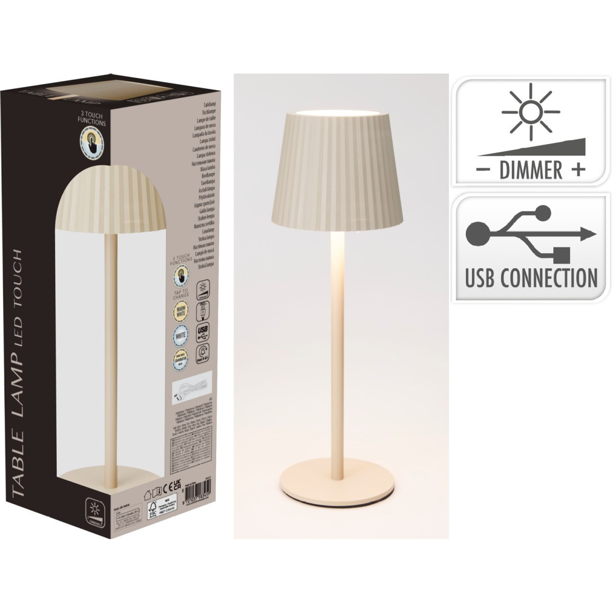 Lámpara de Mesa Recargable USB 27 cm Crema Alparamis