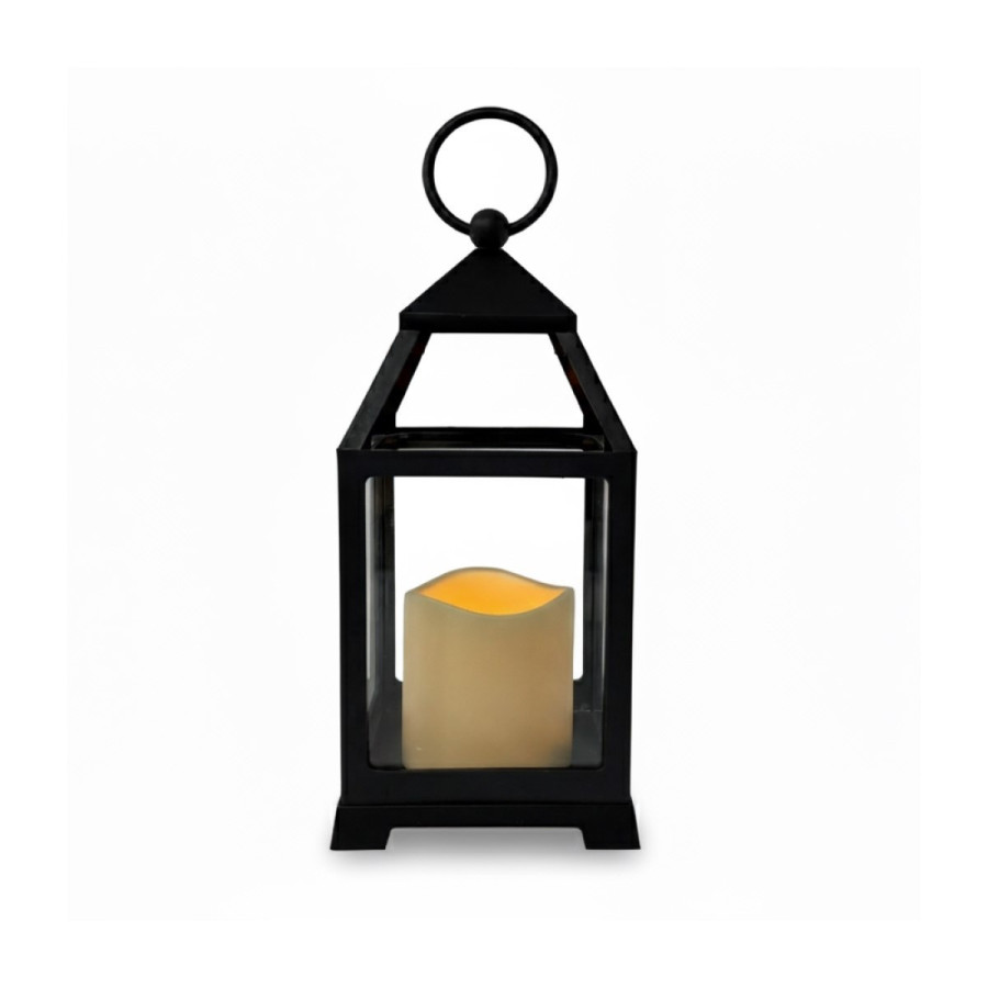 Farol Negro 22 cm con Vela Pilar LED Alparamis