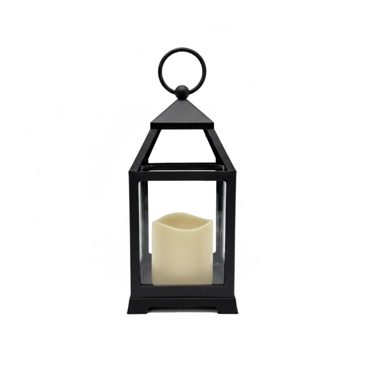 Farol Negro 22 cm con Vela Pilar LED Alparamis
