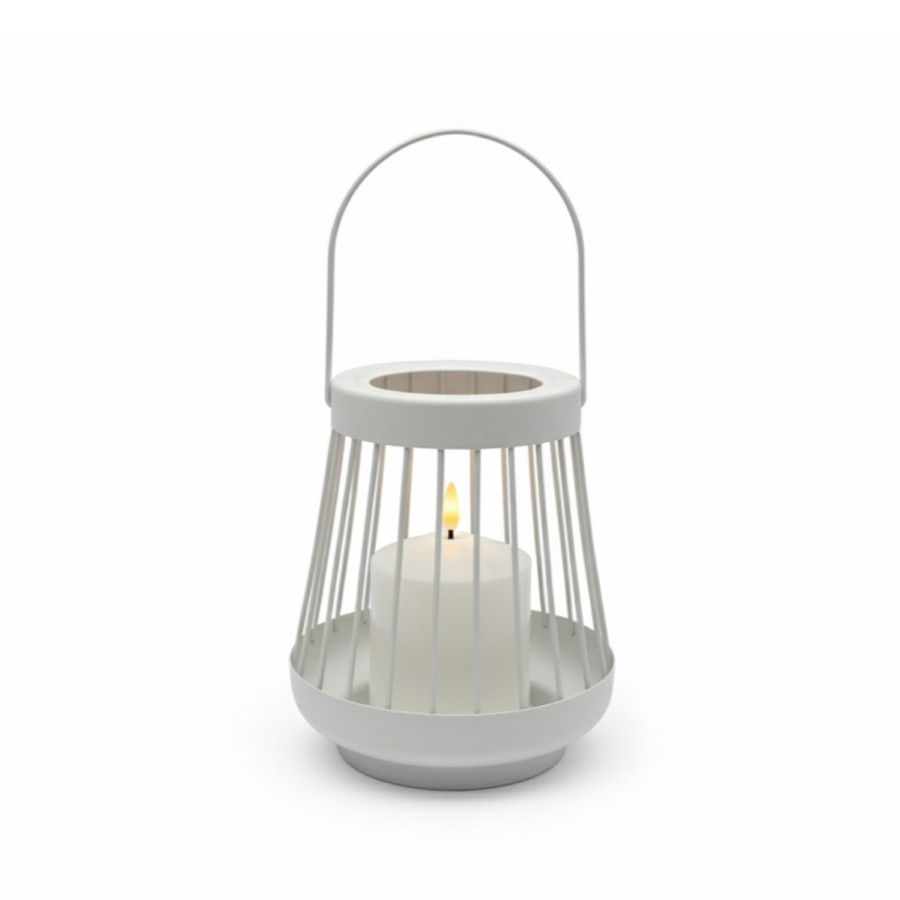 Farol Blanco 18 cm con Vela Pilar LED Alparamis