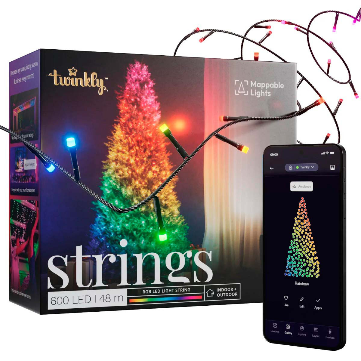 600 Luces LED Decorativas Inteligentes String Twinkly con Enchufe