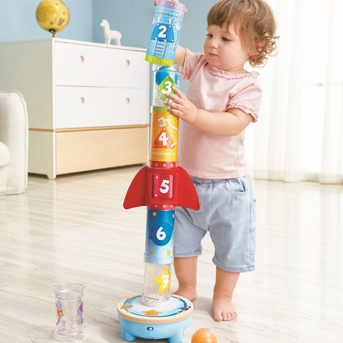 Cohete Espacial Apilable de Juguete con Bola Voladora Hape