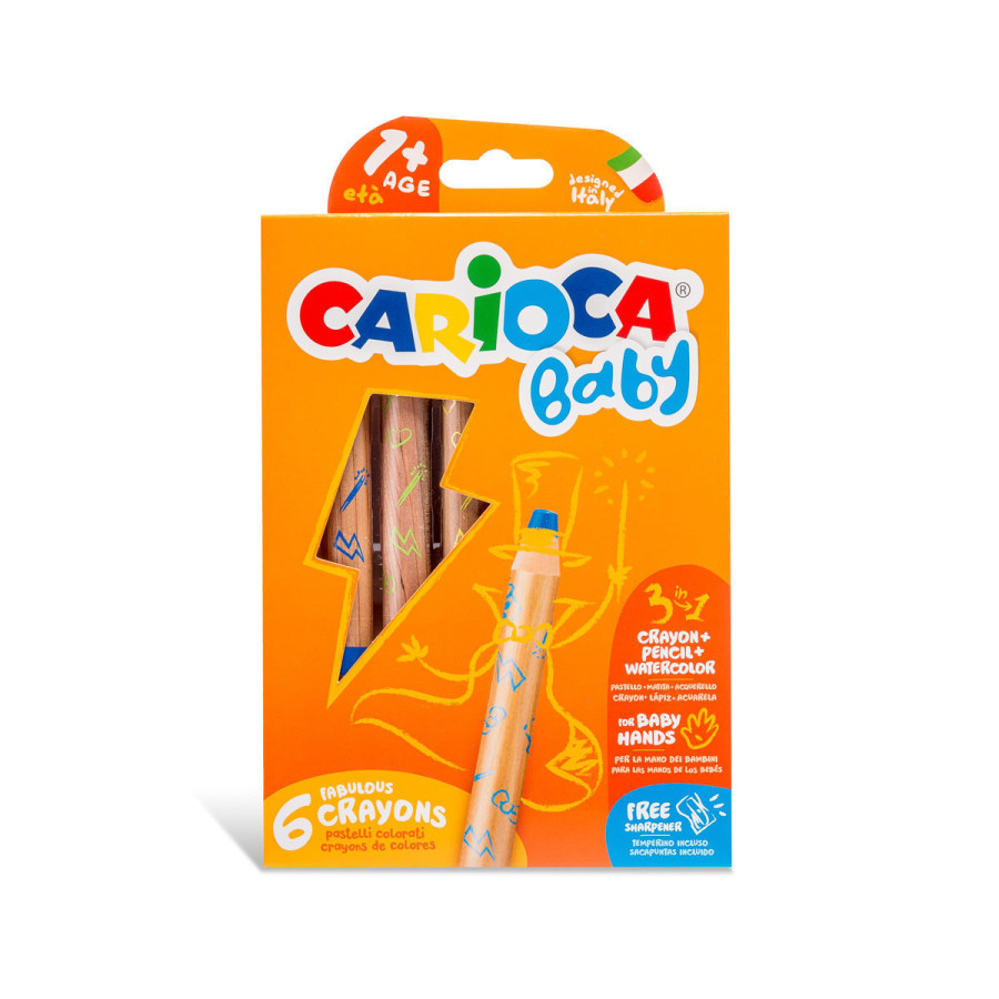 Crayón Lápiz Acuarela 3 en 1 Baby Carioca x 6