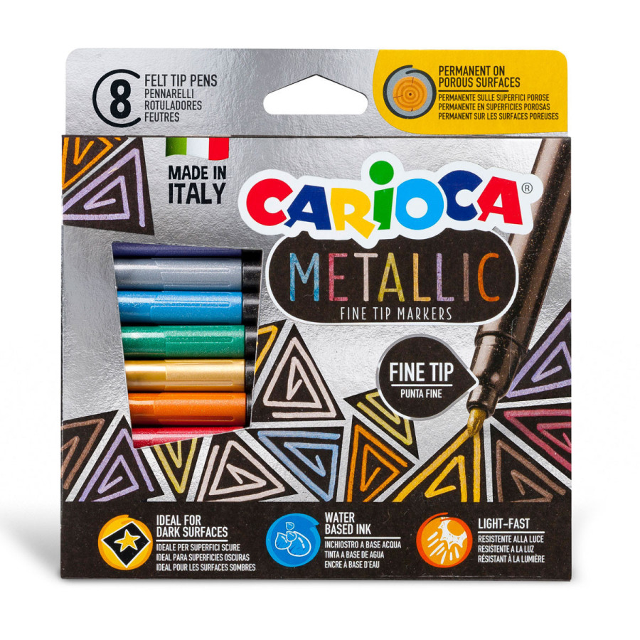 Marcadores Punta Fina de Colores Metálicos Carioca x 8