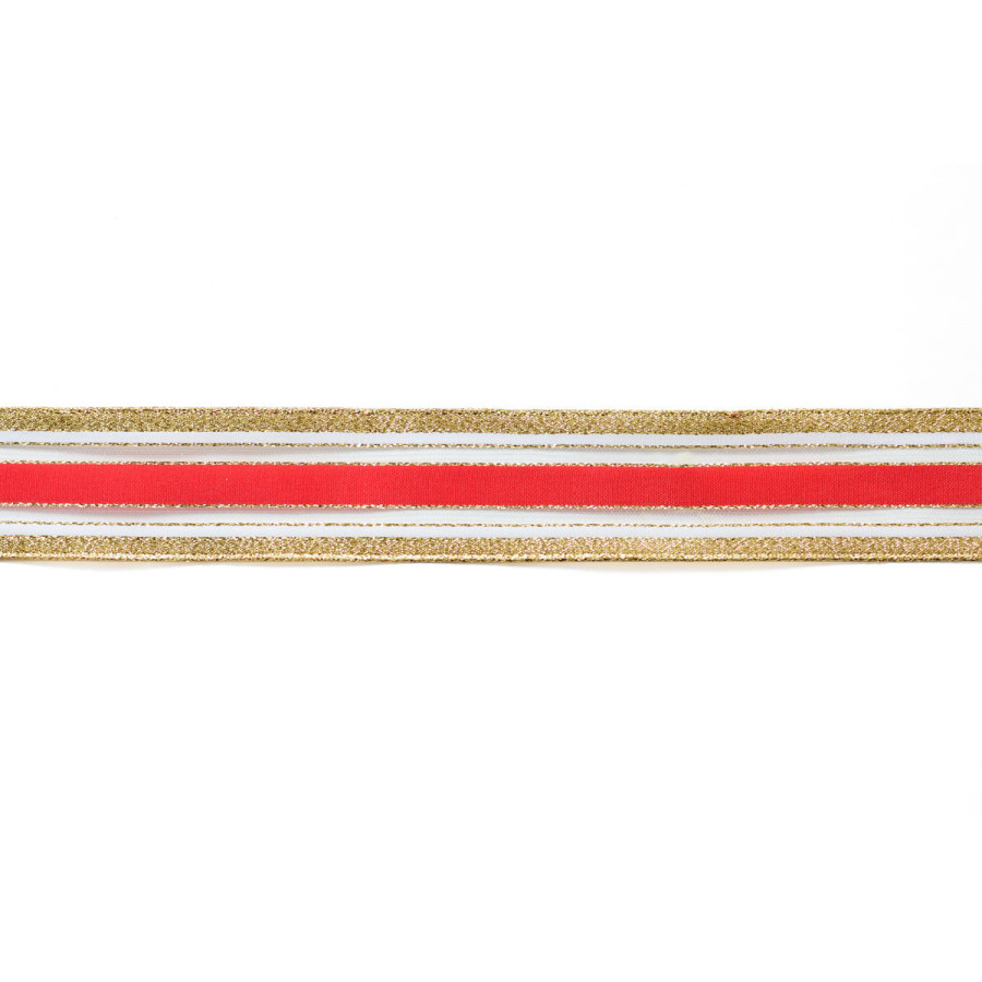 Cinta Samarian con Alambre Dorada y Roja 4 cm x 10 metros