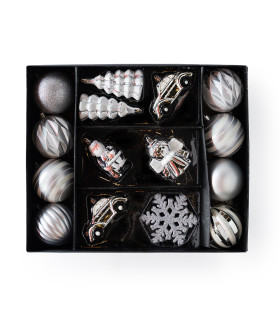 Set de 20 Adornos Surtidos para Árbol Plateados Alparamis