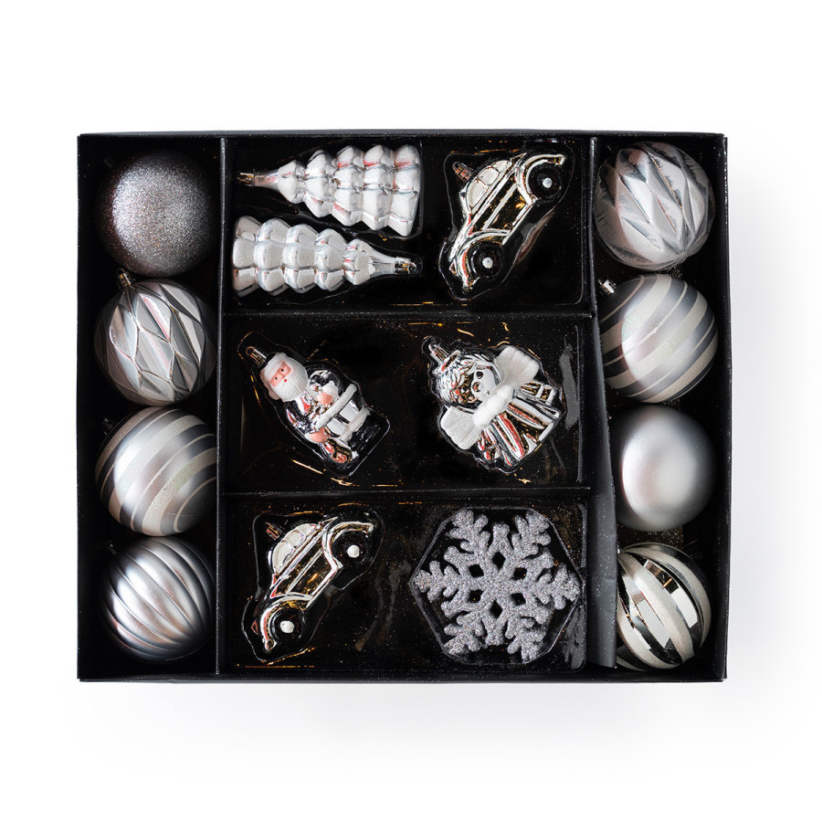 Set de 20 Adornos Surtidos para Árbol Plateados Alparamis