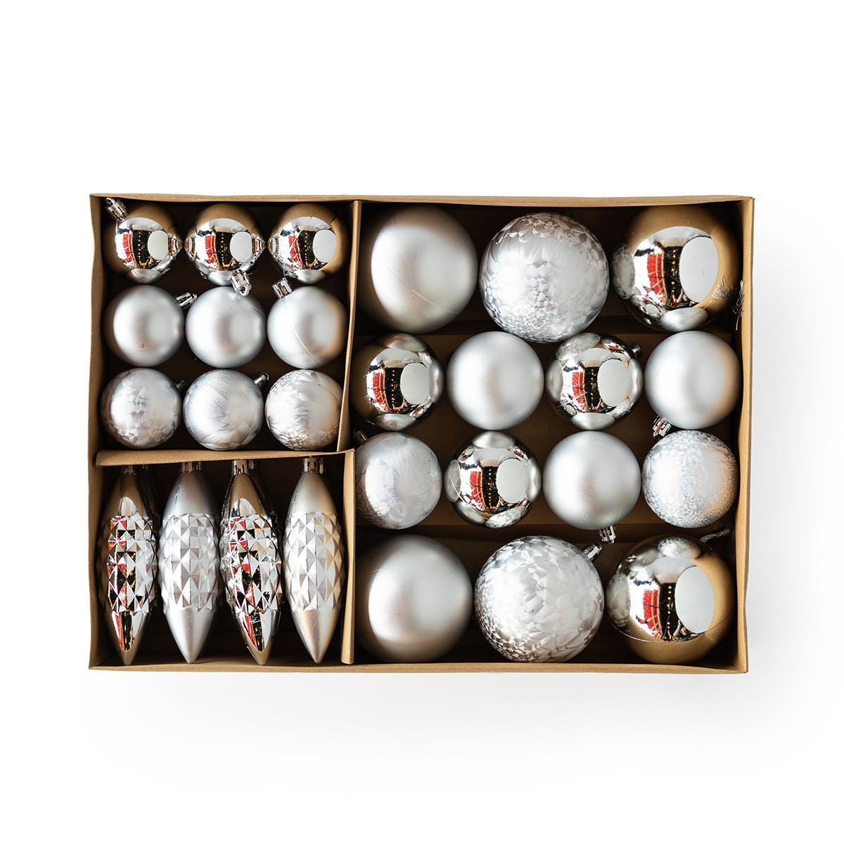 Set de 31 Adornos Surtidos para Árbol Plateados